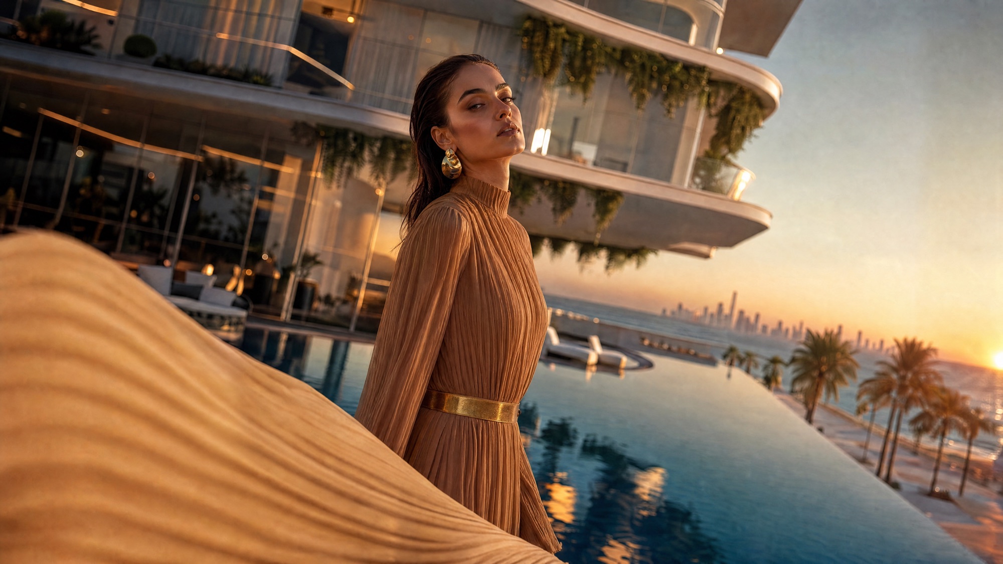 Hatimi Residences at the water's edge, sunset