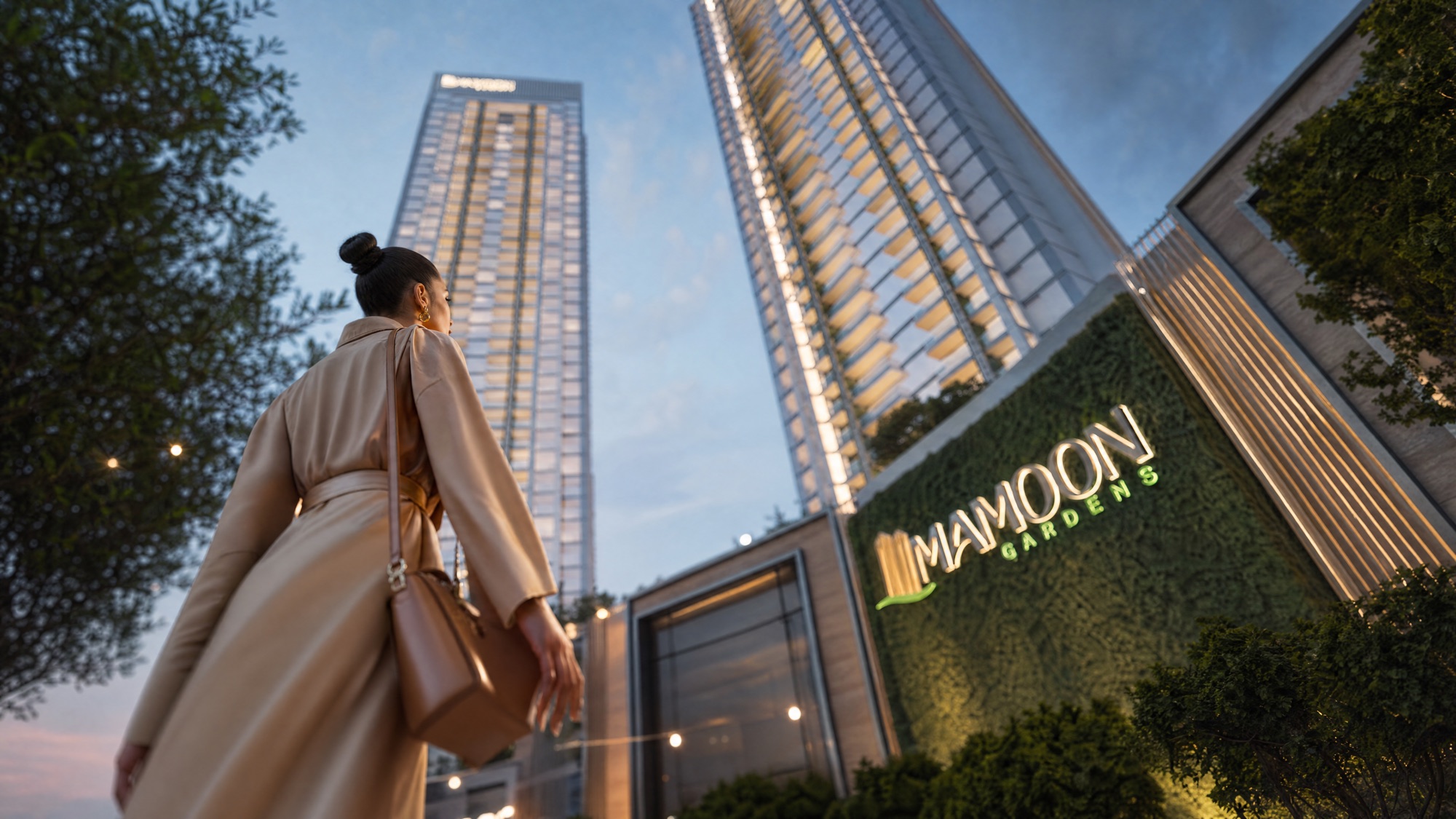 Maimoon Gardens, twin towers with a living green wall